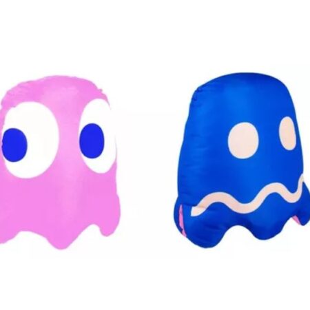 Almofada Pac-man Fantasma Rosa/Azul Reversível