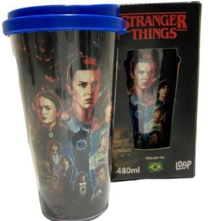 Copo Stranger Things Acrílico Com Tampa Azul
