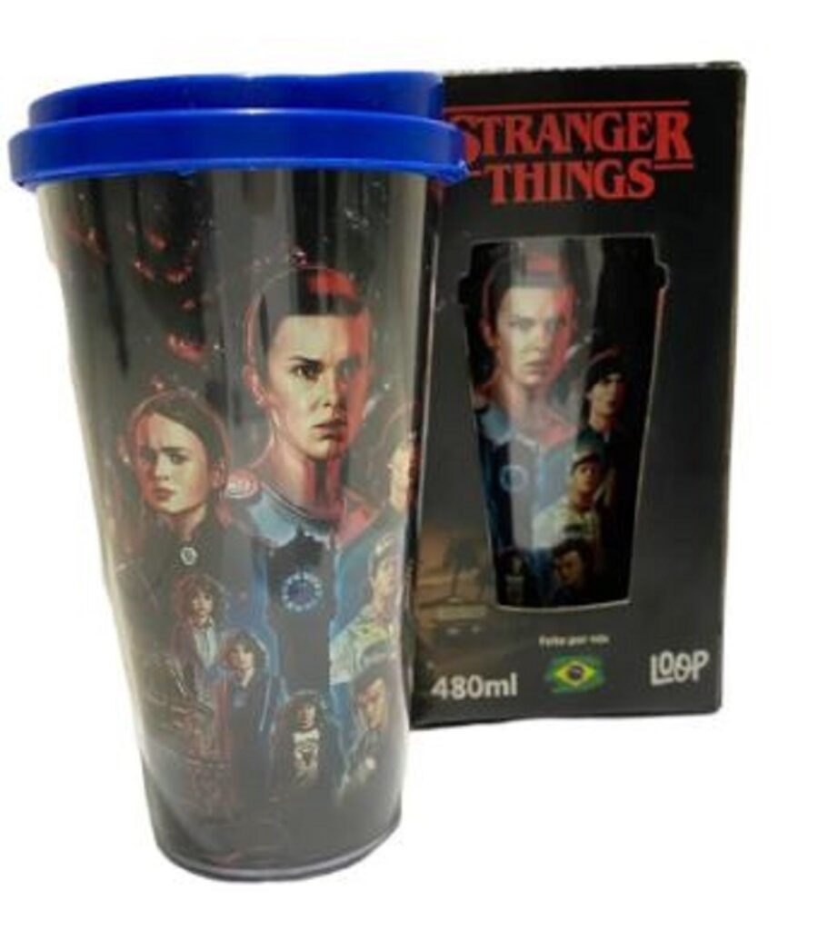 Copo Stranger Things Acrílico Com Tampa Azul