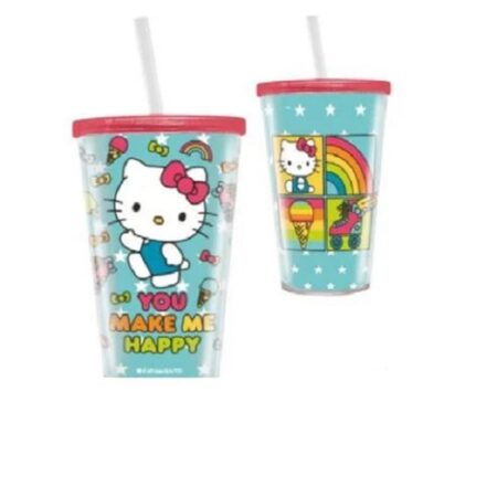 Copo com Canudo - Hello Kitty Happy - Com Glitter