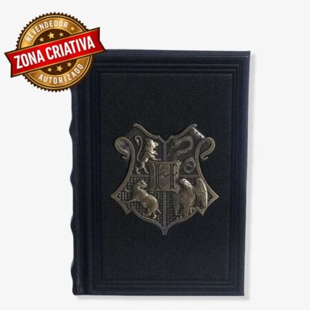 Caderno de Anotações com Aplique Brasão Metal Hogwarts